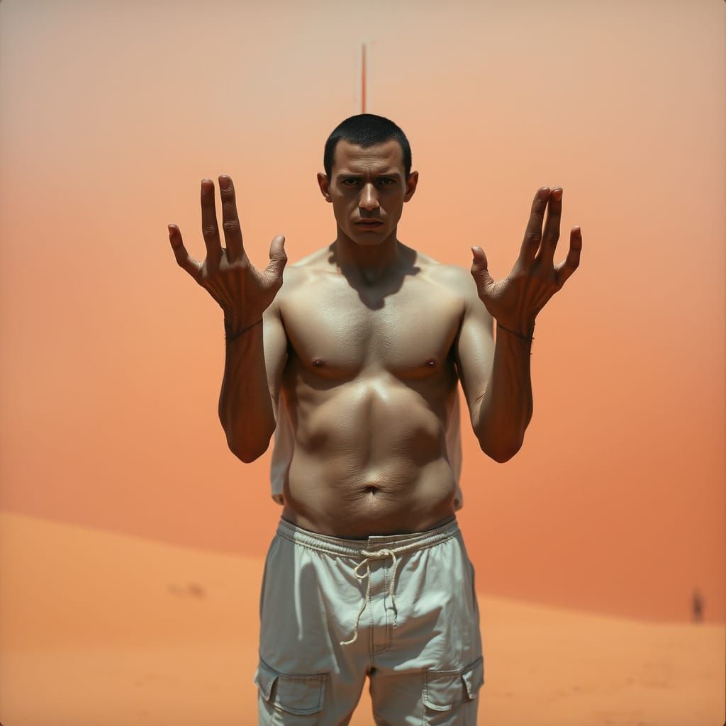 Scorched Figure in Desert Haze