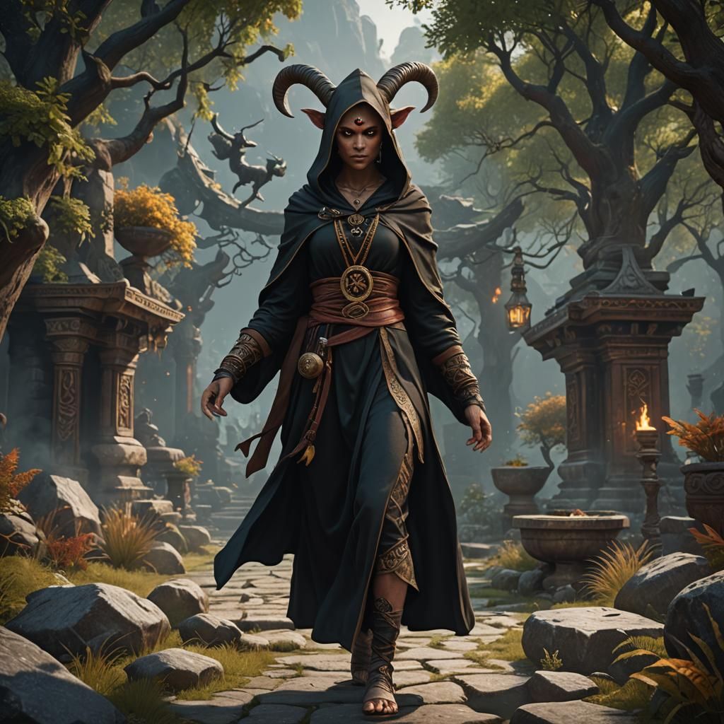 Female Satyr Monk in Detailed Matte Painting