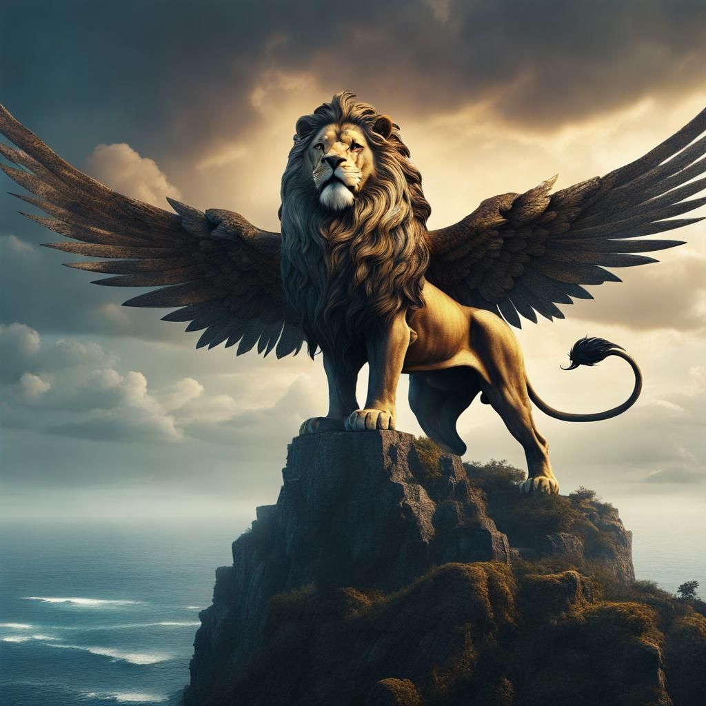 Winged Lion King Overlooking His Domain