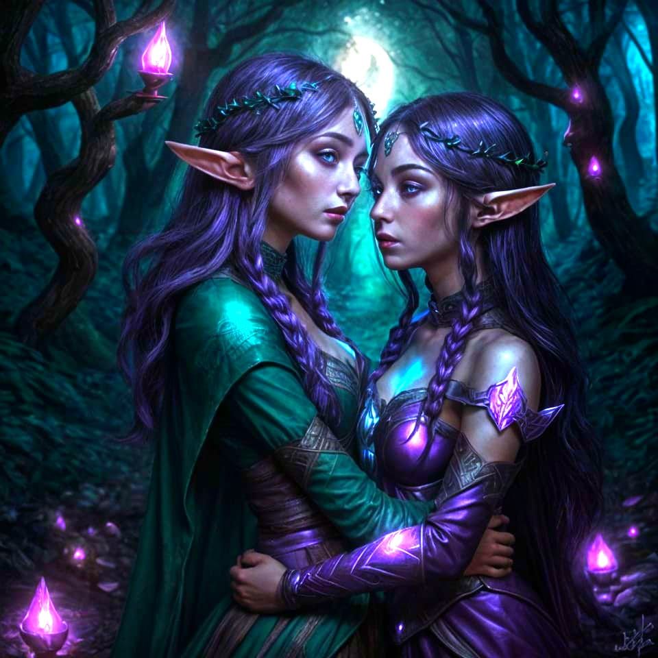 Elven Bear in a Gothic Forest at Night