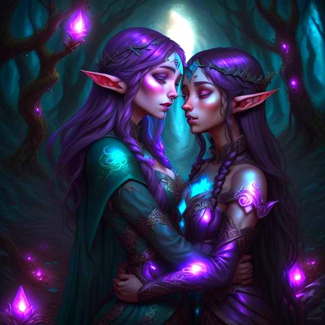 Elven Bear in Gothic Purple Forest at Night