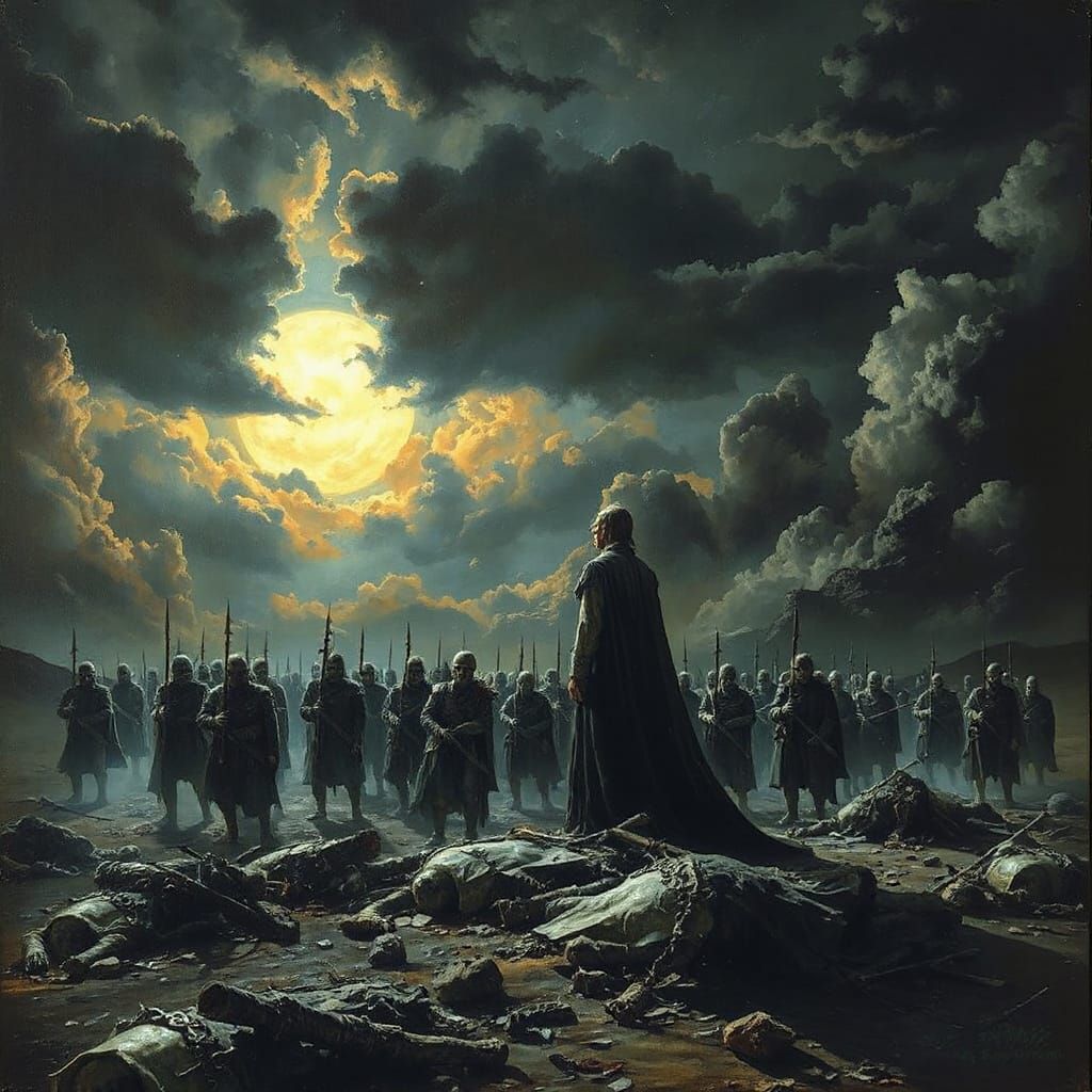 Necromancer Raises Spectral Army on Desolate Battlefield