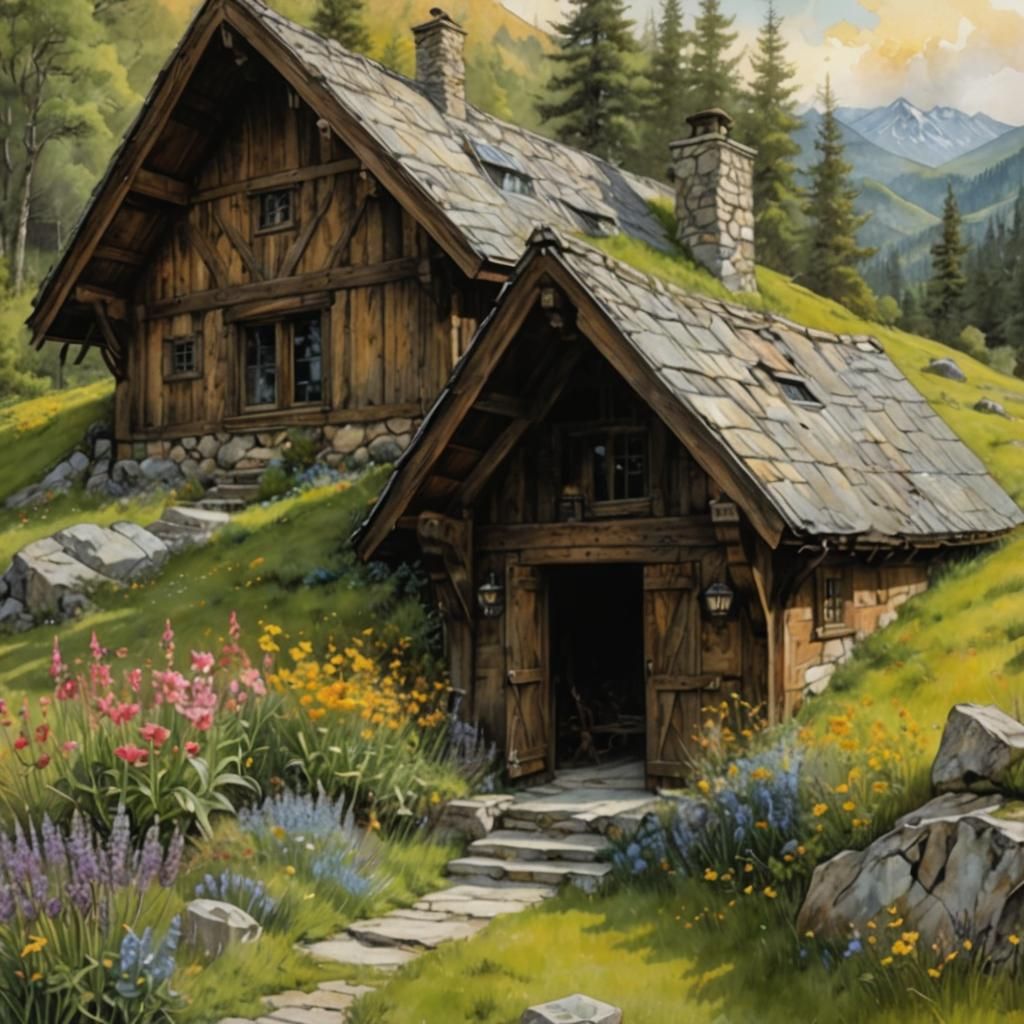 Earth Covered Home in Alpine Meadow: Watercolor Sketch