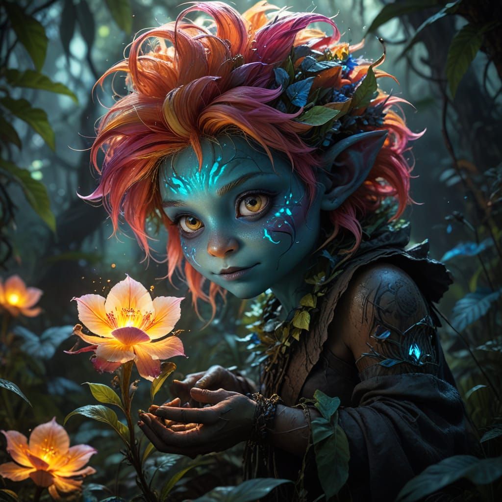 Troll Botanist Examines Bioluminescent Flower