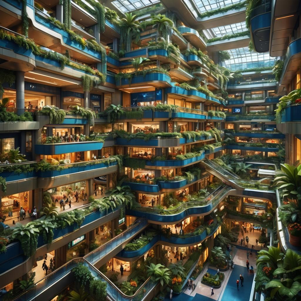 Futuristic Mall with Lush Greenery in Unreal Engine