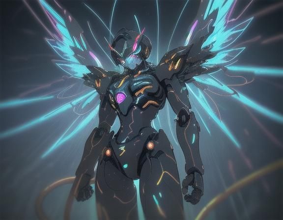 Dark Mecha Angel with Metal Wings, Digital Art