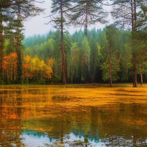 Lake in Forest with Golden Light Landscape Photography