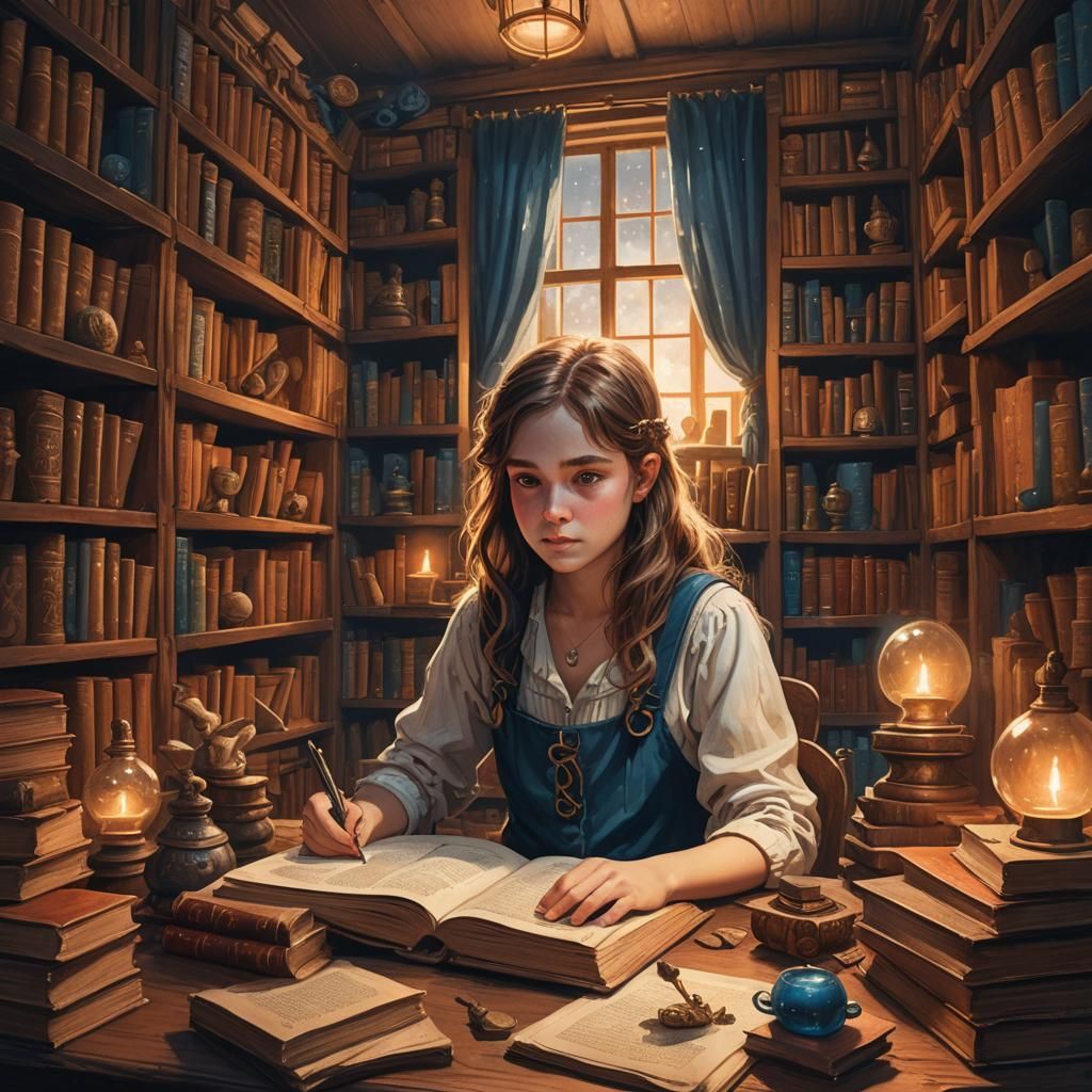 Mystical Library: A Young Girl's Fantasy Study