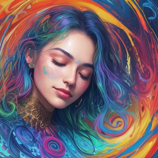 Dreamlike Portrait with Swirling Music Notes