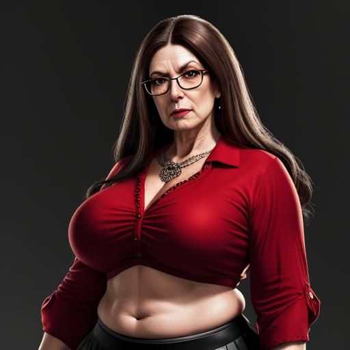 Hyperrealistic Image of Brunette in Red Shirt