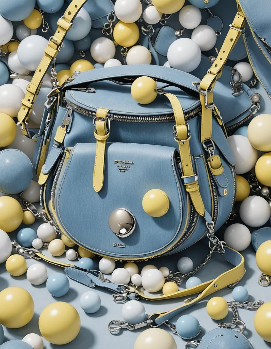 Baby Blue and Pastel Yellow Denim Shoulder Bag
