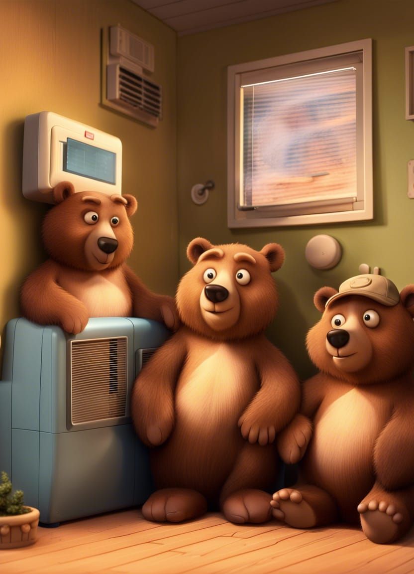 Cartoon Bears Cooling in Air Conditioned House