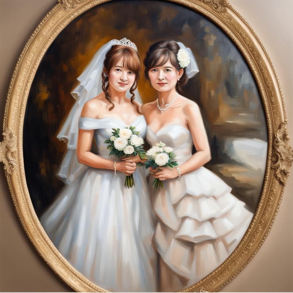 Oil Painting of Two Women at Wedding
