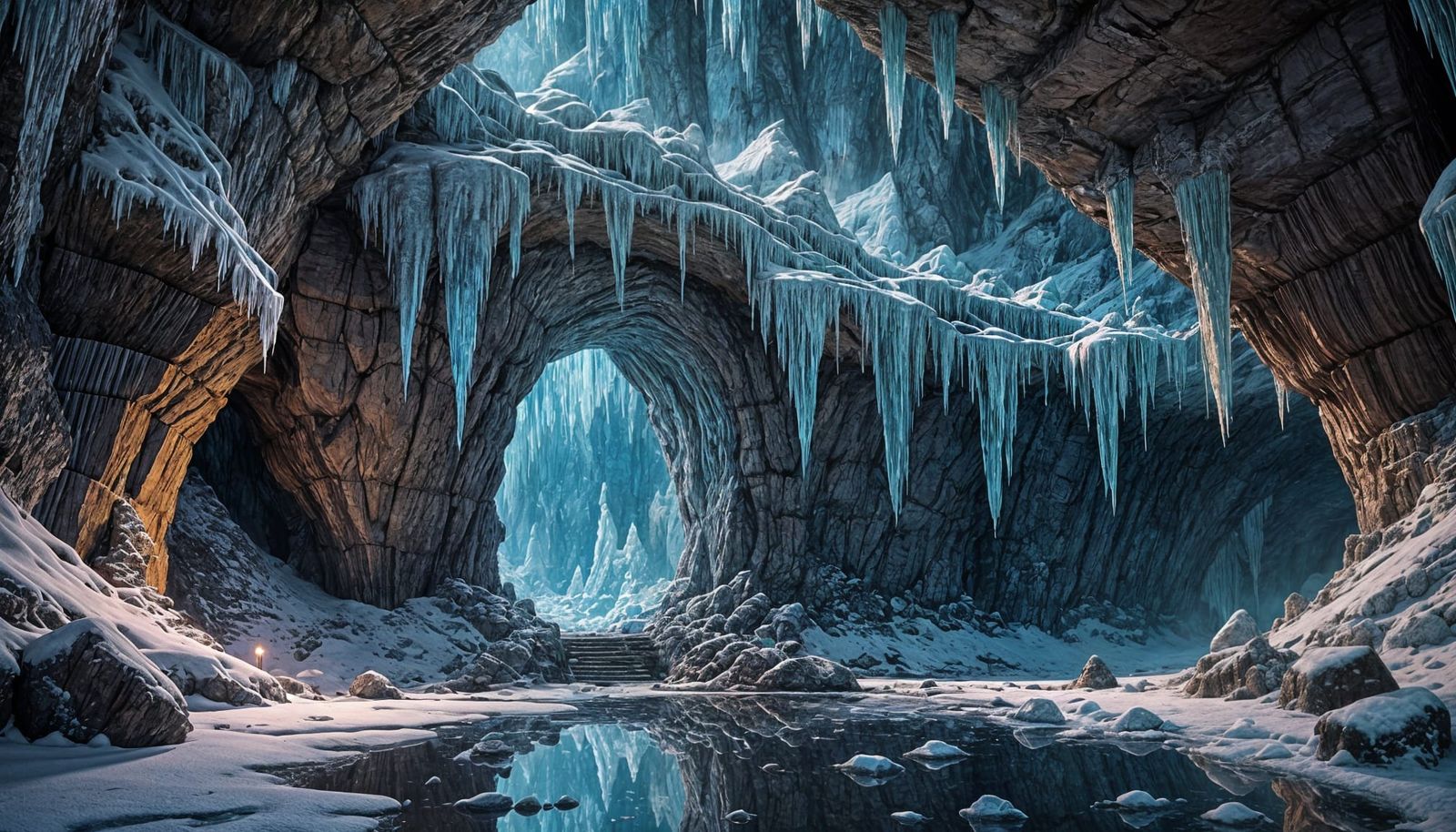Glowing Ice Caverns in Nordic Mythological Style