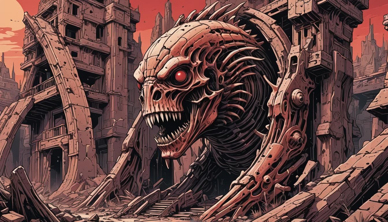 Alien Ruins in Retro Comic Book Style