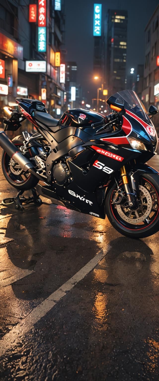 GSXR Sport Bike in Japanese Cityscape
