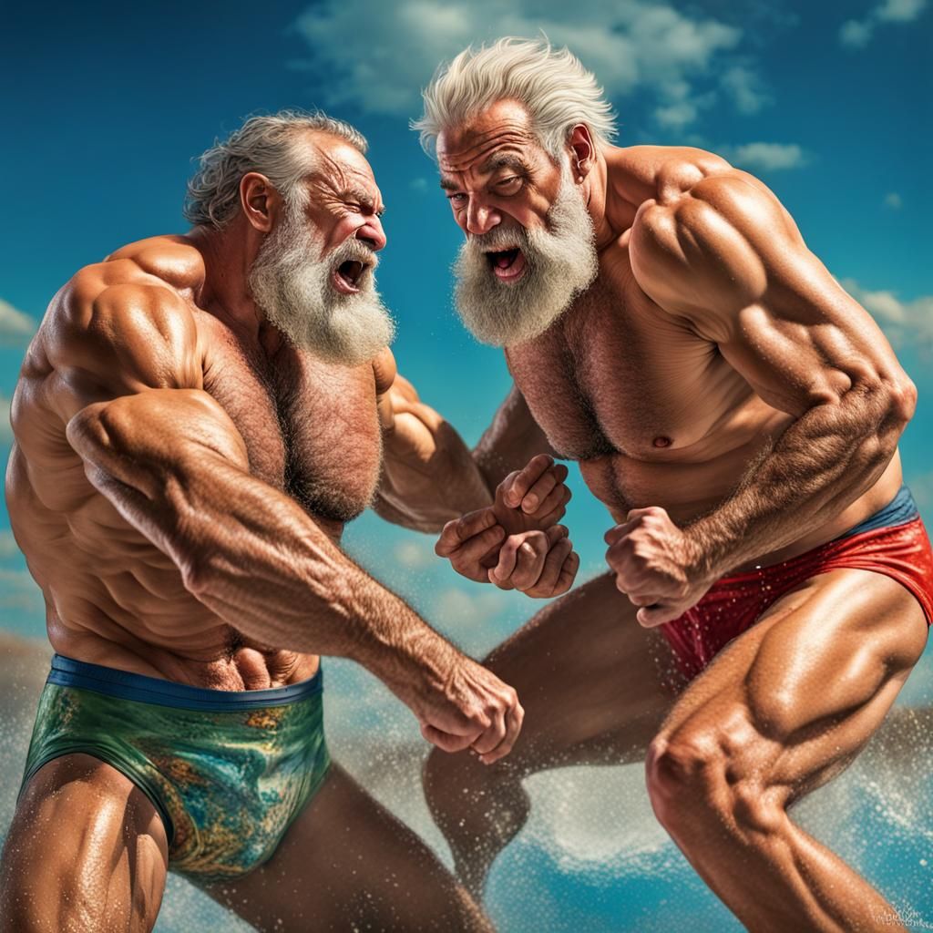 Hyperrealistic Bodybuilder Fight: Splash Art Concept
