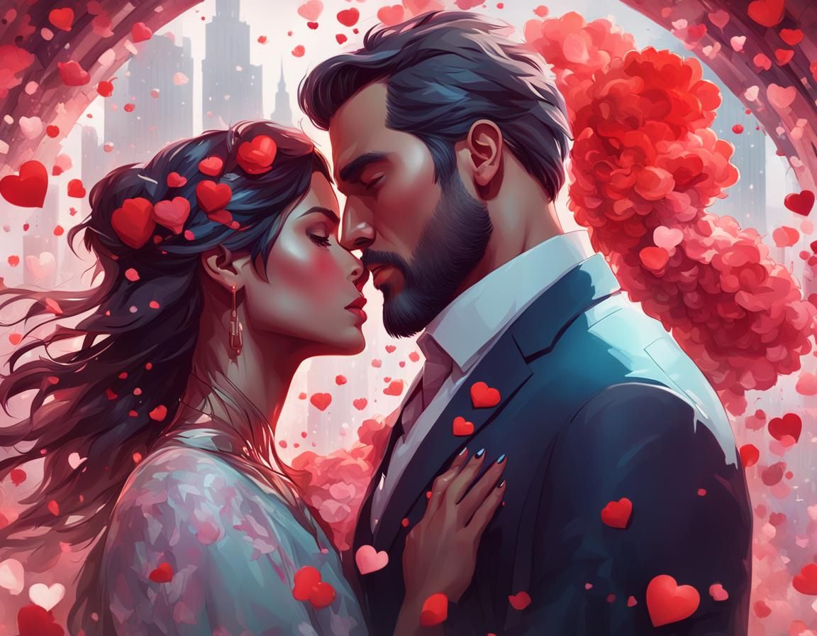 Romantic Valentine's Portrait in Detailed Concept Art