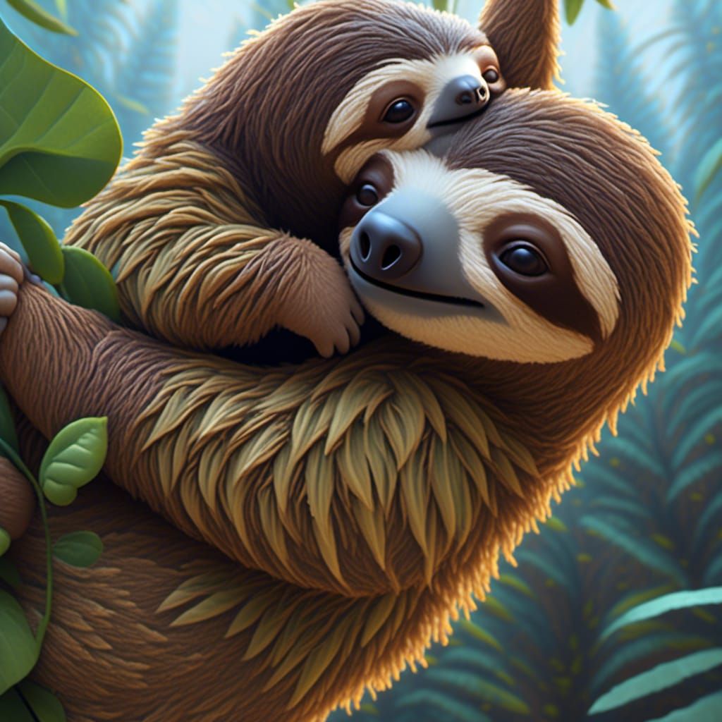 Two Sloths Snuggling in Cloud Style