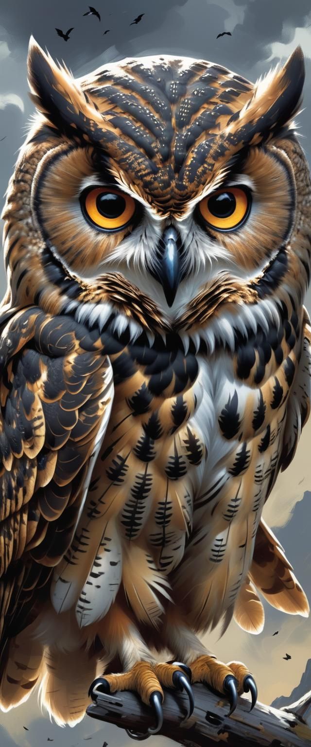 Majestic Owl in Flight, Sinister Art Style
