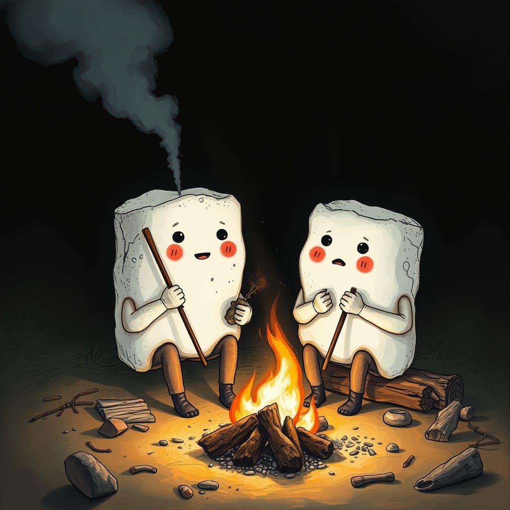 Marshmallows by Campfire in Whimsical Illustration