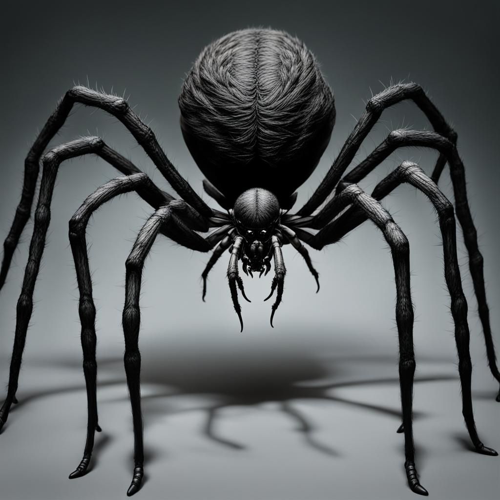 Horror: Giant Black Spider in Attacking Stance