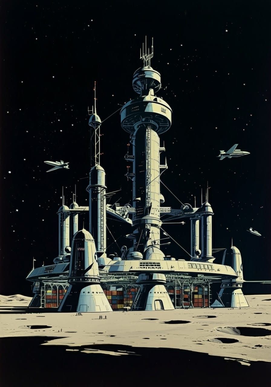 Moon Base in Retro-Futuristic Style