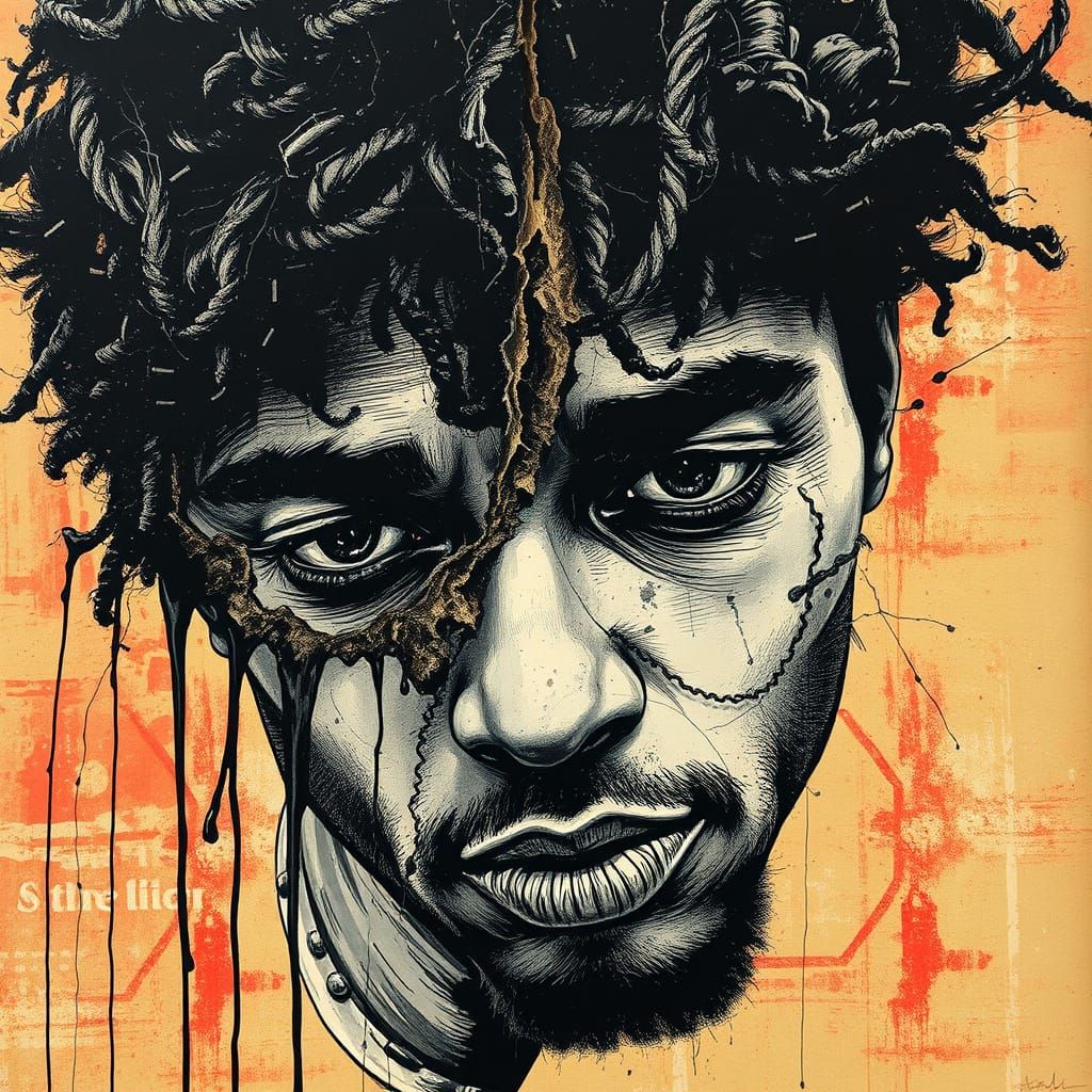 Cyberpunk-Inspired Portrait of Mental Struggle