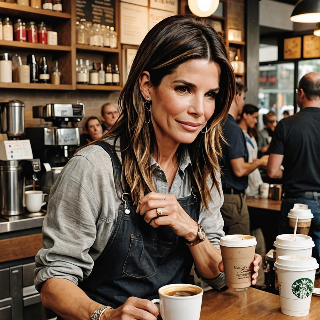 Sandra Bullock Enjoying Coffee