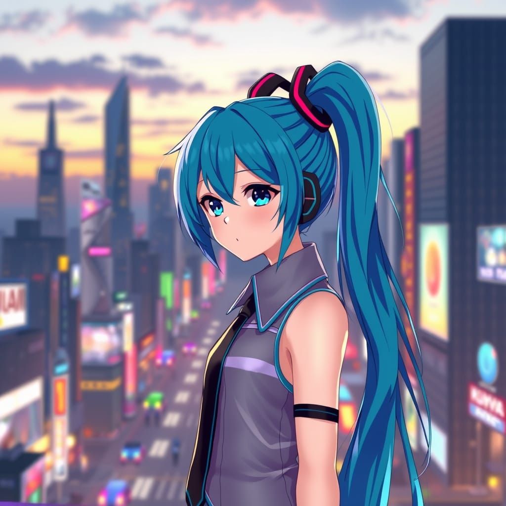 Hatsune Miku in a Futuristic Cityscape
