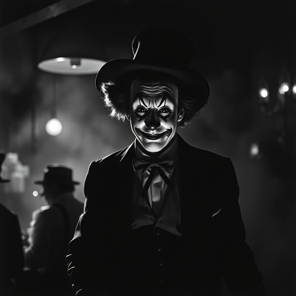 French Clown in Bar: 1930s Film Noir Style