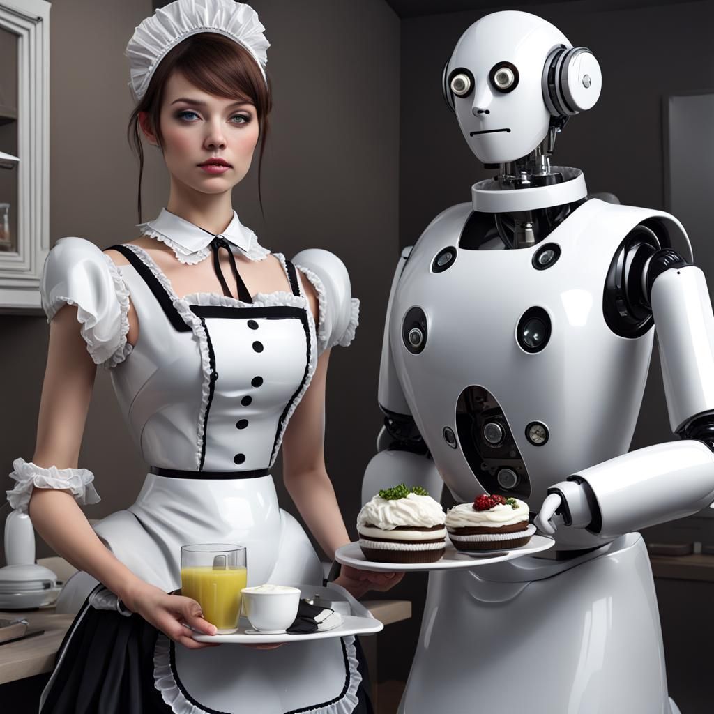 Hyperrealistic Robot Butler and Maid