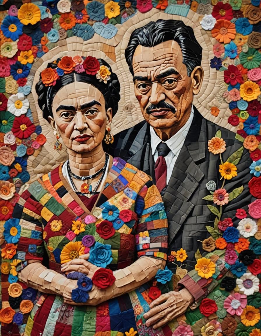 Folk Art Quilt Portrait of Kahlo and Rivera