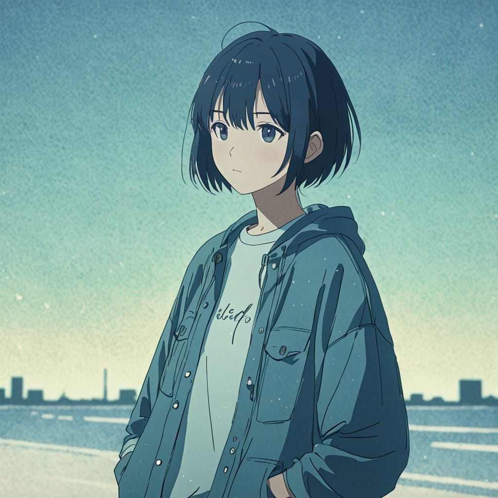 Soft Anime Girl in Gentle Watercolor-Inspired Illustration