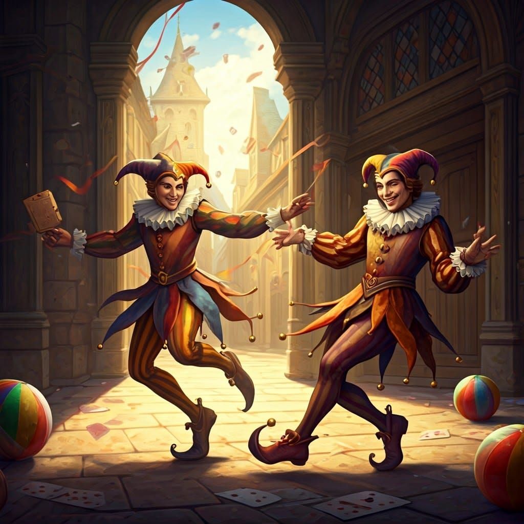 Whimsical Jesters in Renaissance Festival Splendor