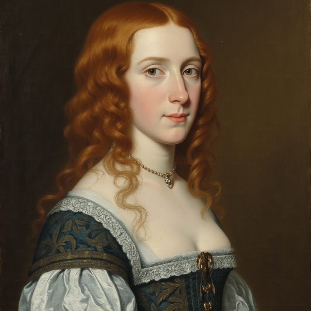 17th Century Young Woman in Ginger Hair and Sage Green Eyes