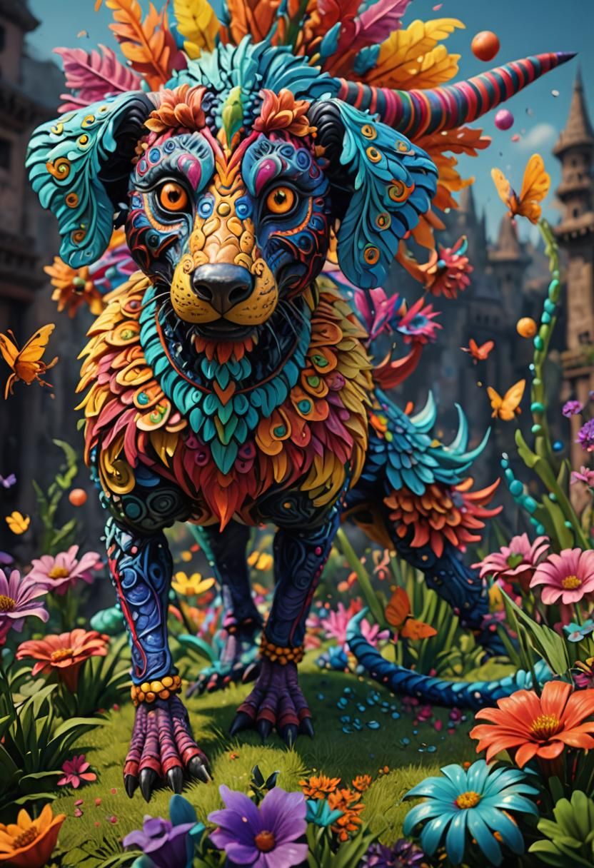 Colorful Alebrije: Detailed Matte Painting in 8K