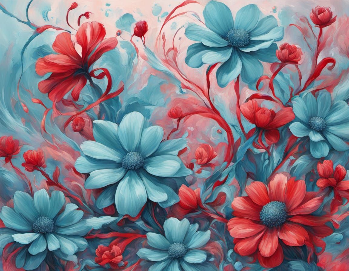 Abstract Surrealism Painting of Floral Elements with Dystopi...