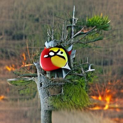 Cartoon Bird on Gnarled Tree