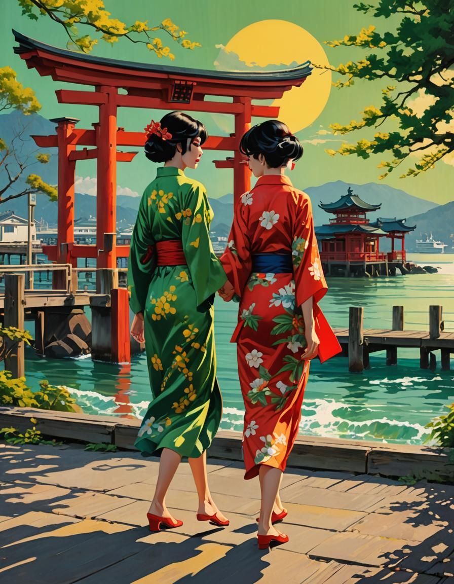 art by Takabatake Kasho, inspired by lesbian pulp noir fiction paperback cover collage, dynamic lighting dynamic motion,...