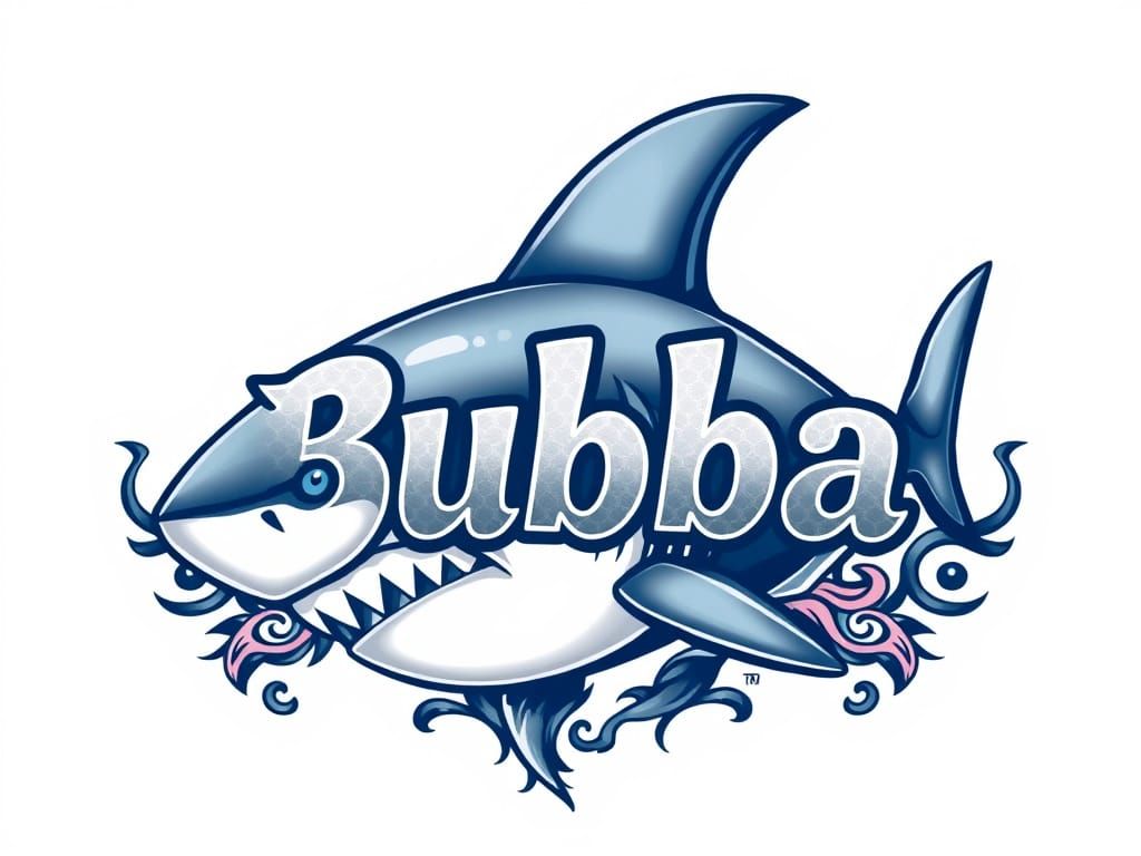 Bubba Logo with Shark and Tribal Designs in Anime Style