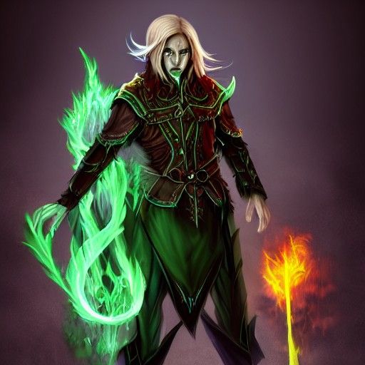 High Elf Necromancer Raising Undead with Green Flames
