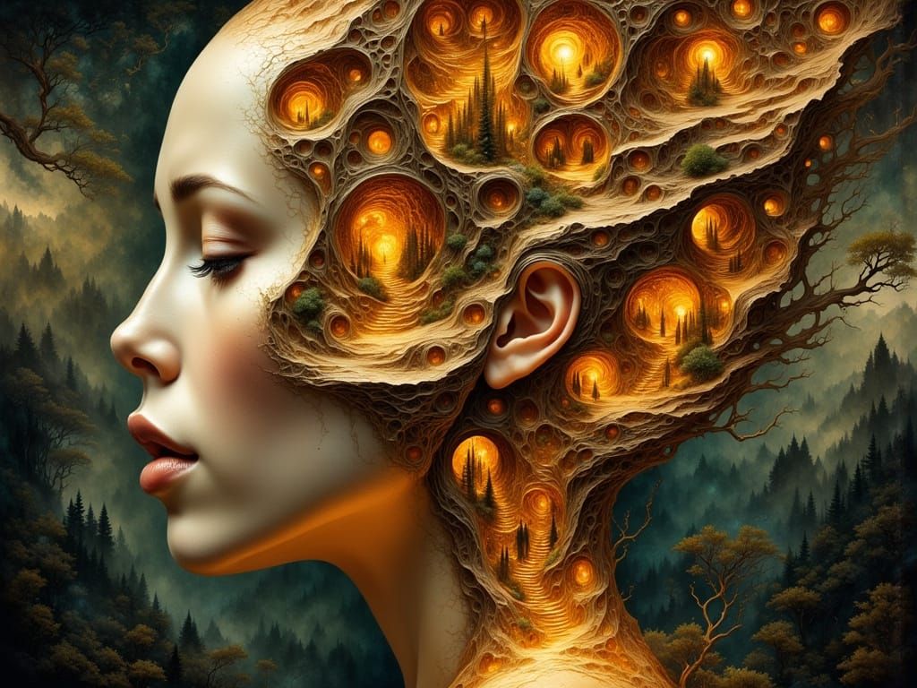 Woman's Head Reveals Labyrinthine Inner World