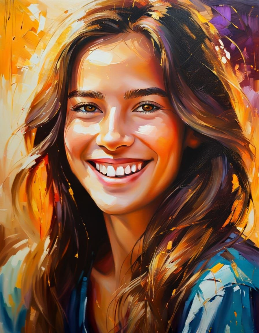 Happy Face in Vibrant Oil Painting with Warm Colors