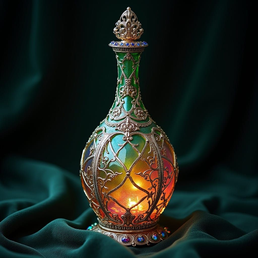 Mythical Fae Wine Bottle Radiates Divine Aura in Iridescent...