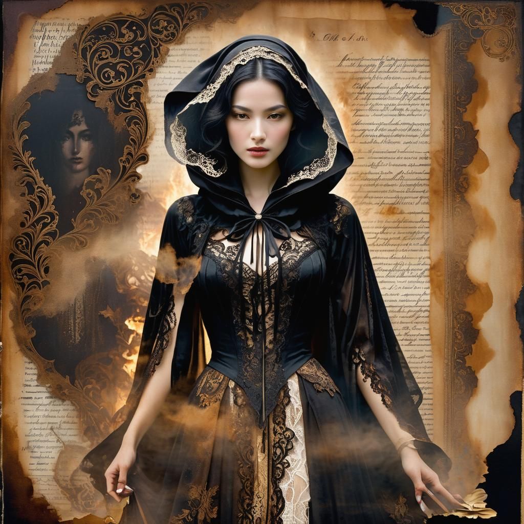 Dark Gothic Figure Amidst Antique Shadows