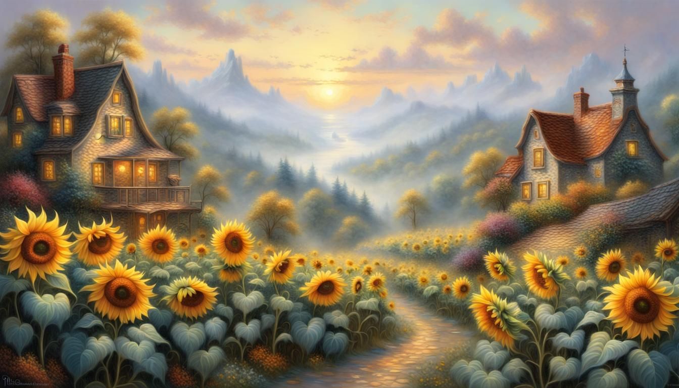 Ethereal 3D Sunflowers in Fantasy Style