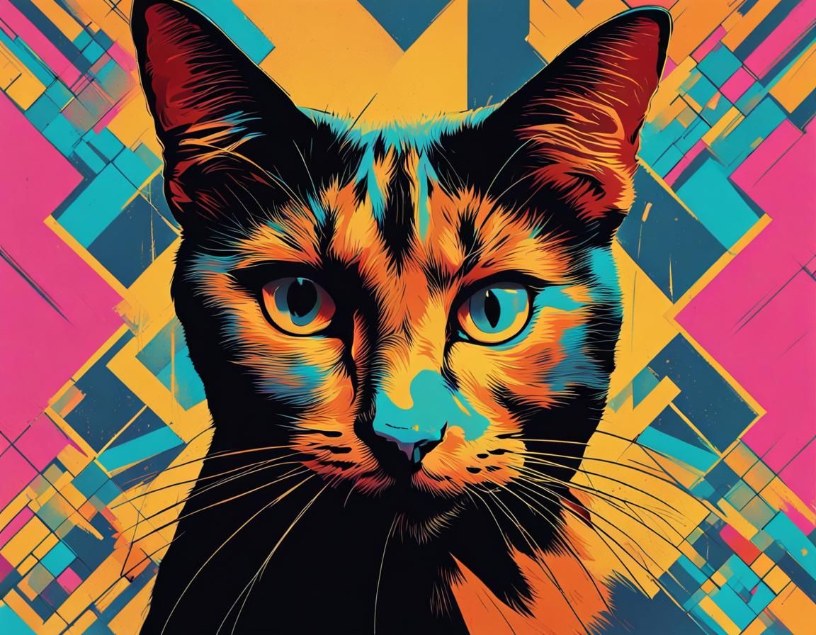 Hyperrealistic Black Cat in Pop Art Style