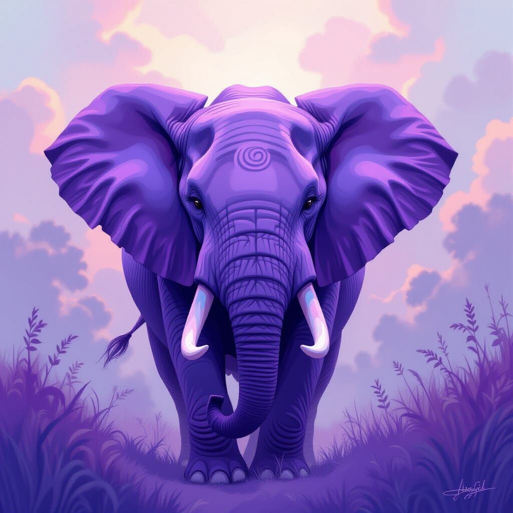 Intricate Lilac Elephant in Dreamy Landscape