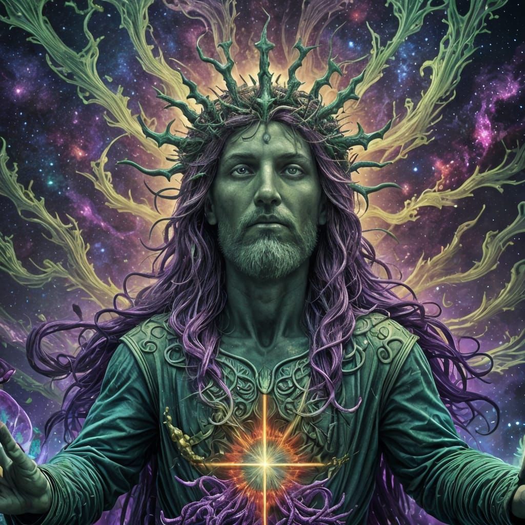 Cosmic Christ in Psychedelic Ocean Fire